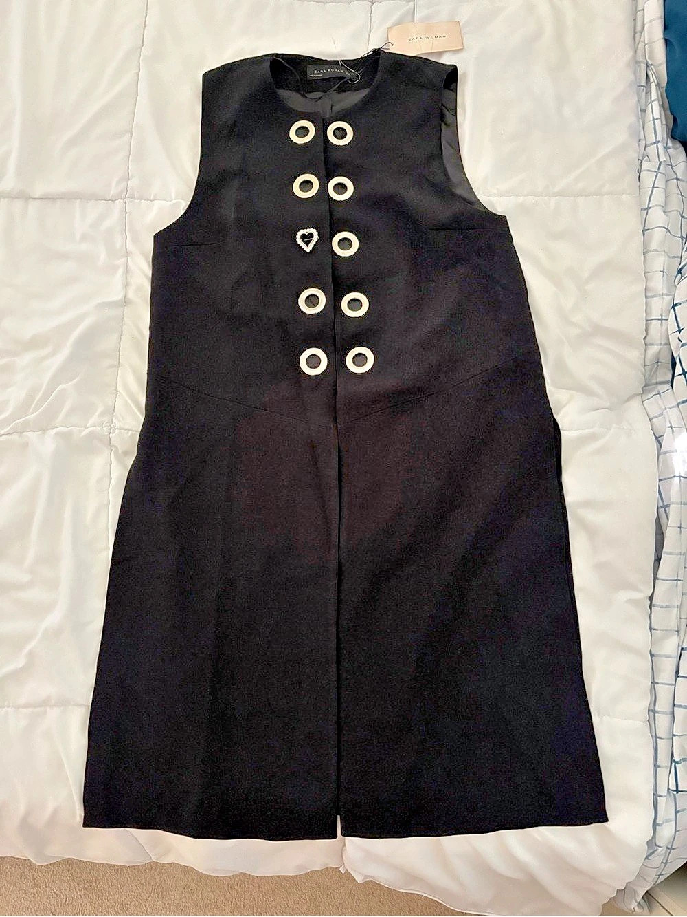 Zara Woman Black Long Vest with Grommet Detail Large